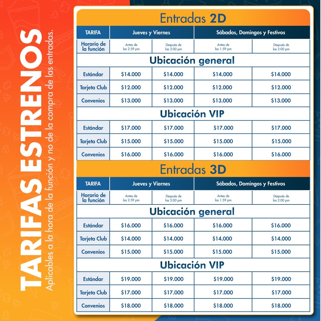 Tarifas Estrenos